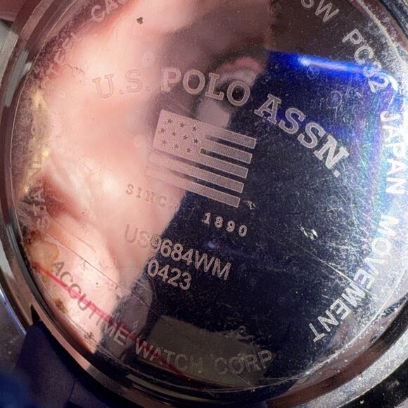 Mens U.S. Polo Assn. 50mm Blue Silver Watch Date Rotatable Bezel Silicone Strap‎ - Picture 6 of 6